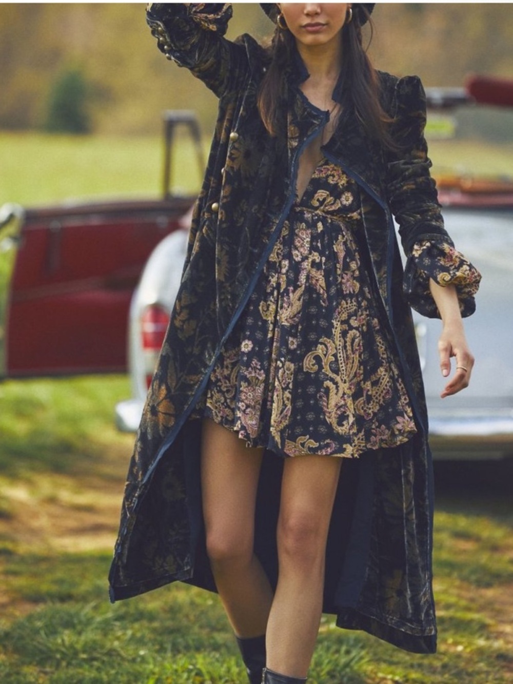 Free People Hazel Velvet Floral Duster Size Small - Picture 4 of 12